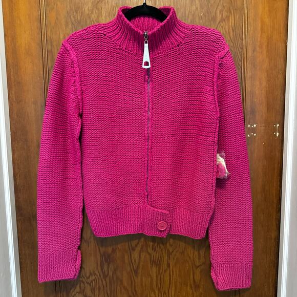 NWT Deadstock Vintage 525 America Hand Knit Chunky Zip Up Sweater Pink M Cottage - Picture 16 of 16
